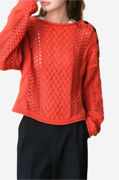 Ember Knit Button-Shoulder Sweater