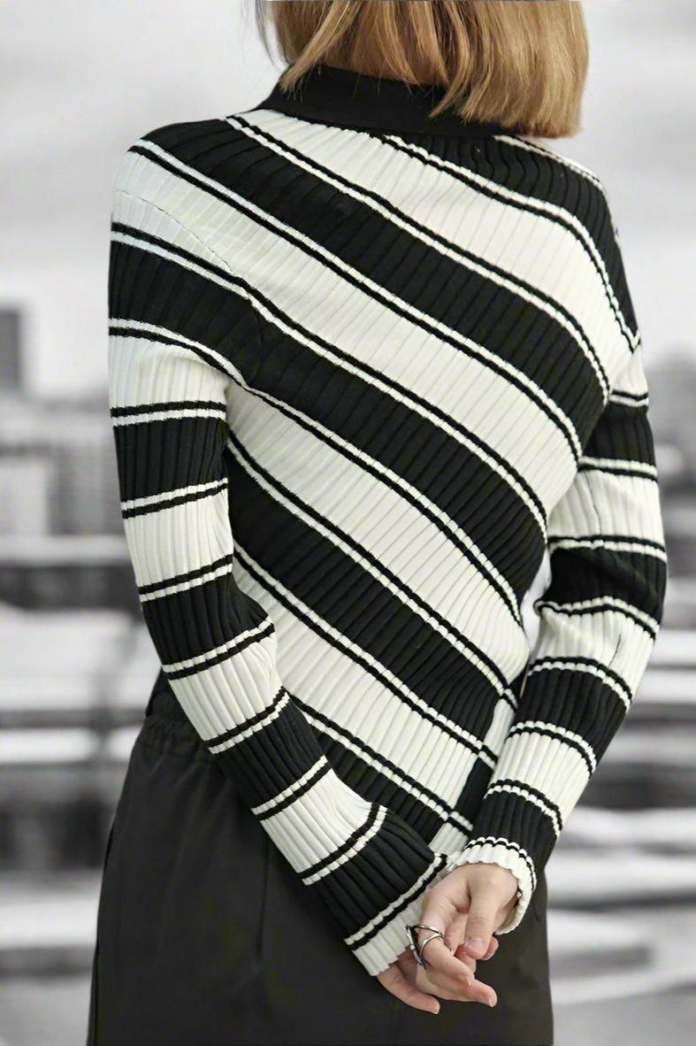 Noir Stripes Irregular Knit Sweater