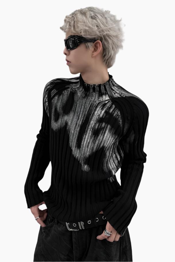 Monochrome Graffiti Knit Pullover - LAZERorange