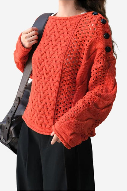 Ember Knit Button-Shoulder Sweater