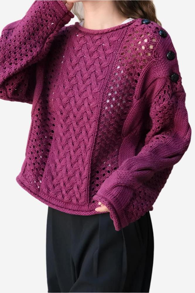 Ember Knit Button-Shoulder Sweater