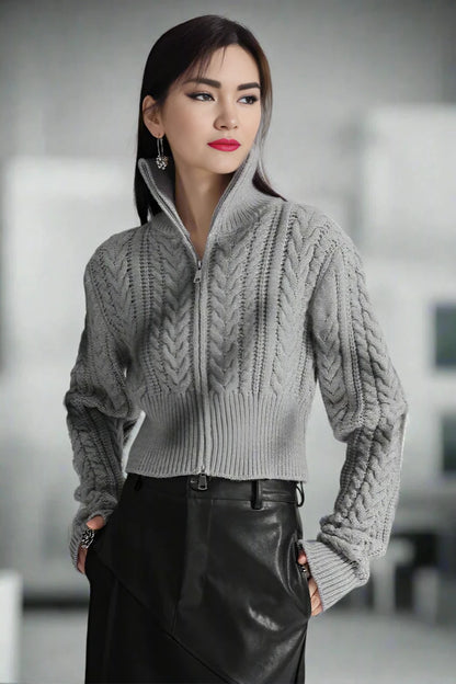 Cyber Cable Knit Cropped Sweater