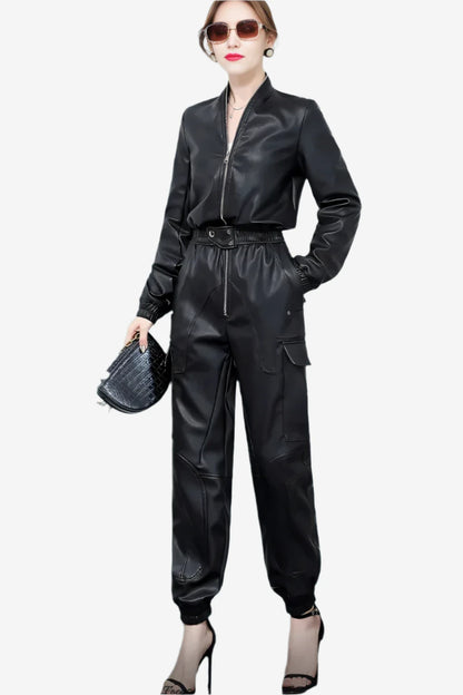 Midnight Armor Faux Leather Jumpsuit