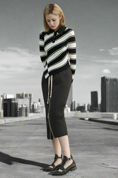 Noir Stripes Irregular Knit Sweater