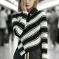 Noir Stripes Irregular Knit Sweater LAZERorange