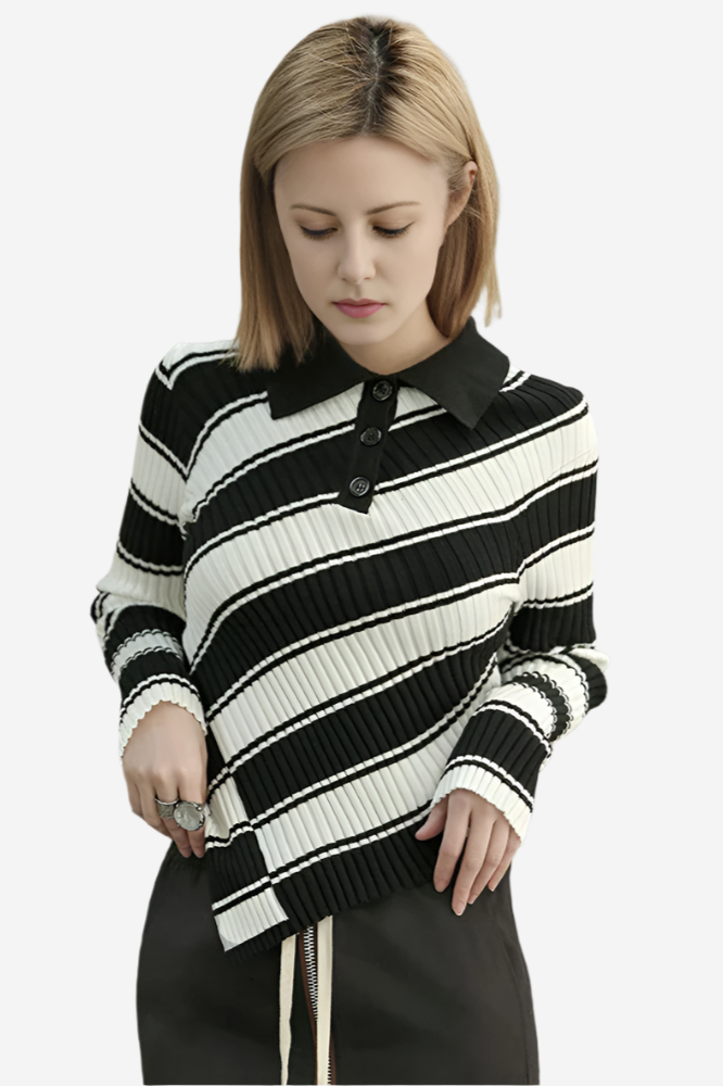 Noir Stripes Irregular Knit Sweater