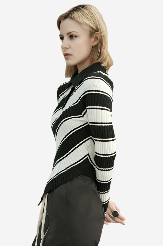 Noir Stripes Irregular Knit Sweater