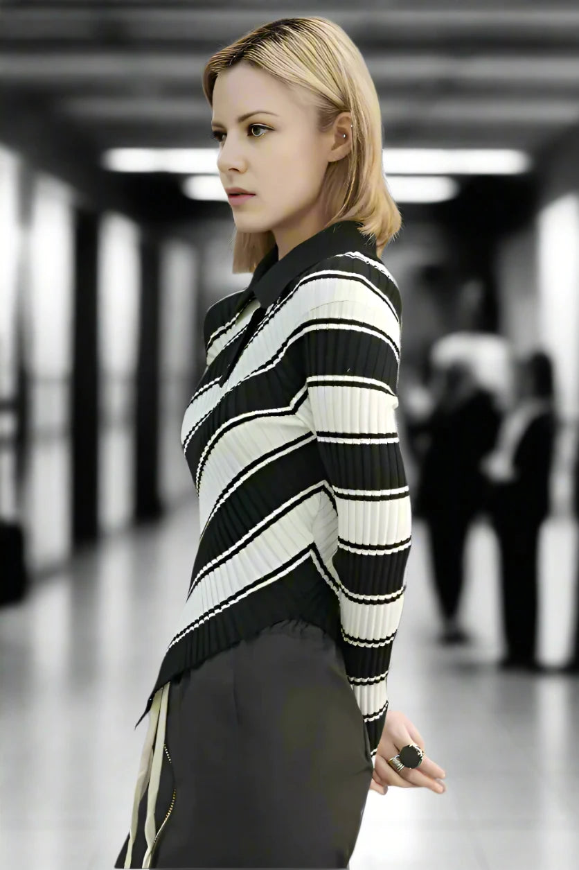 Noir Stripes Irregular Knit Sweater