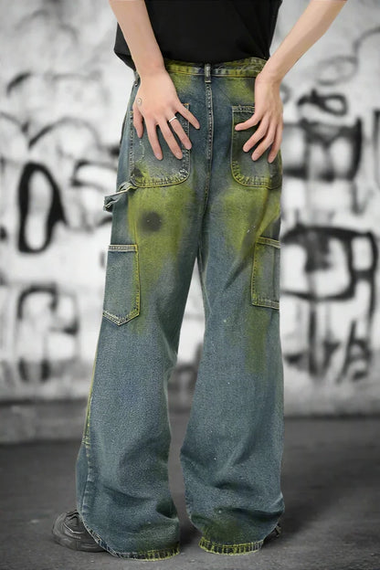 Distressed Tie-Dye Denim Trousers - LAZERorange