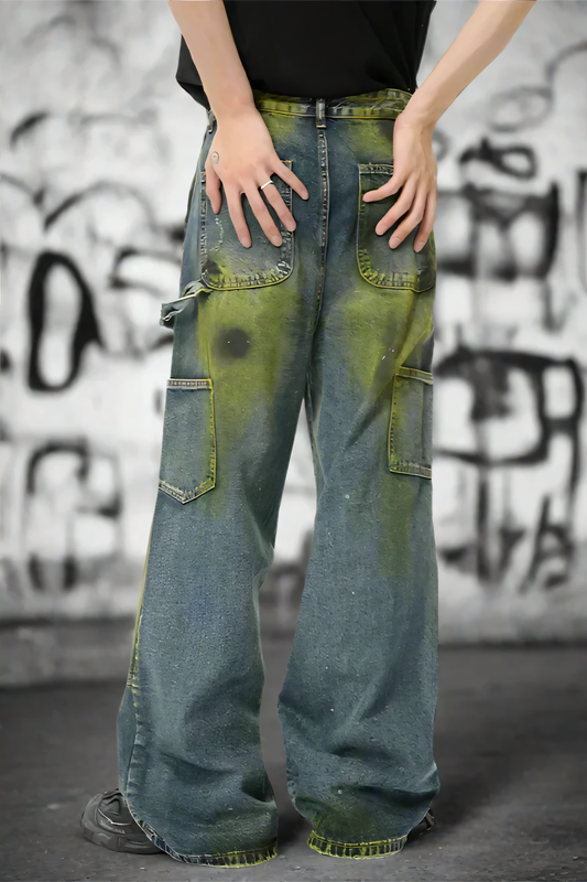 Distressed Tie-Dye Denim Trousers LAZERorange