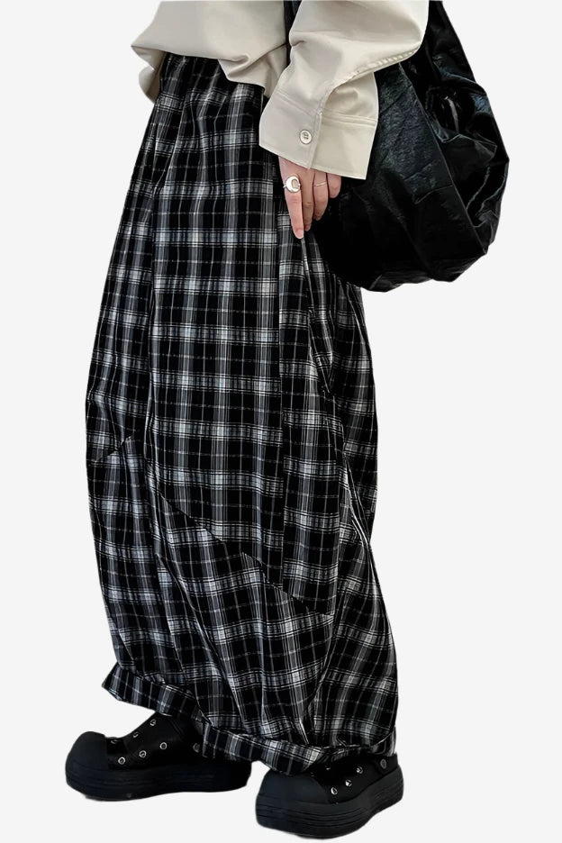 Shadow Plaid Wide-Leg Pants