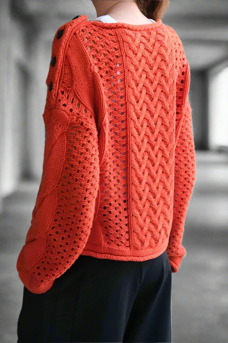 Ember Knit Button-Shoulder Sweater