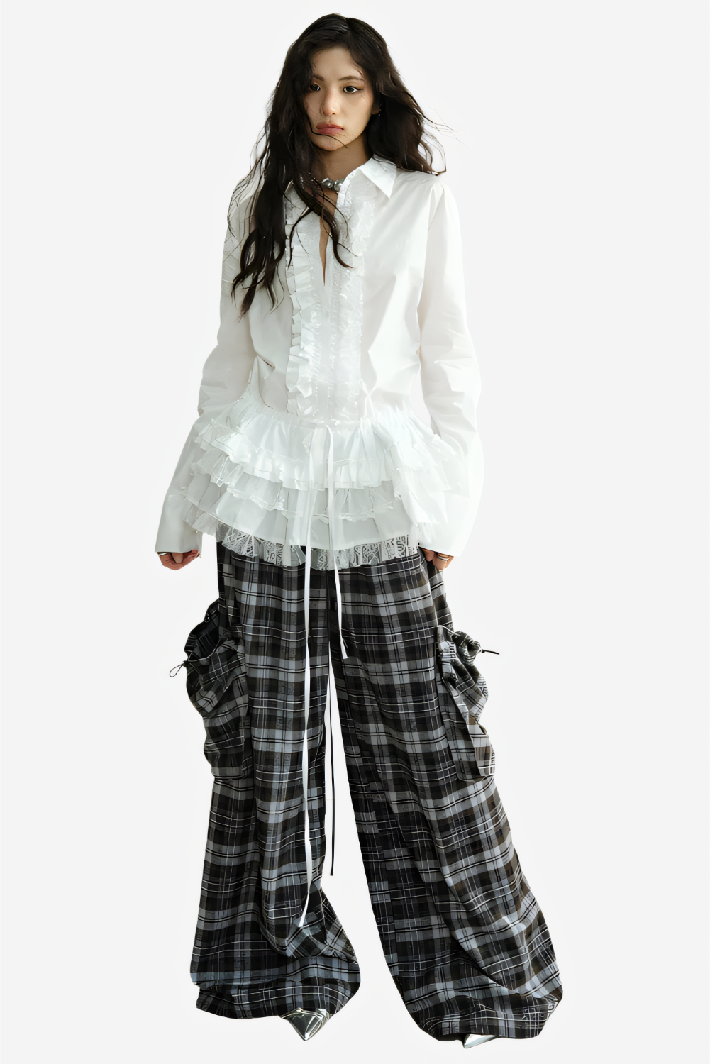 Urban Slate Plaid Wide-Leg Pants LAZERorange