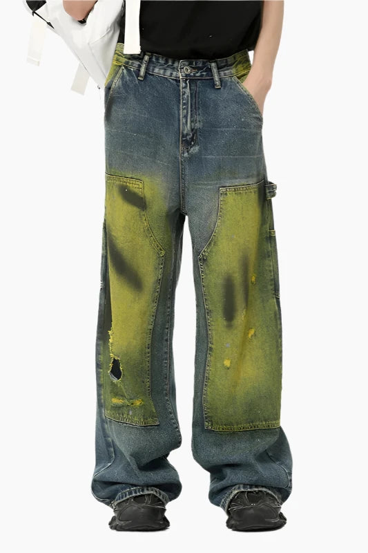 Distressed Tie-Dye Denim Trousers - LAZERorange