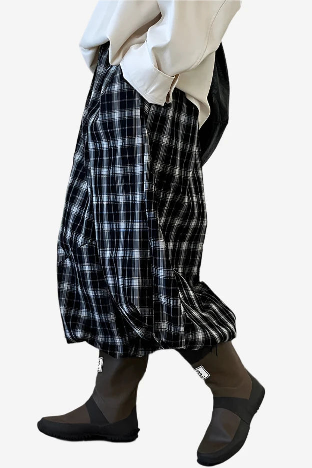 Shadow Plaid Wide-Leg Pants