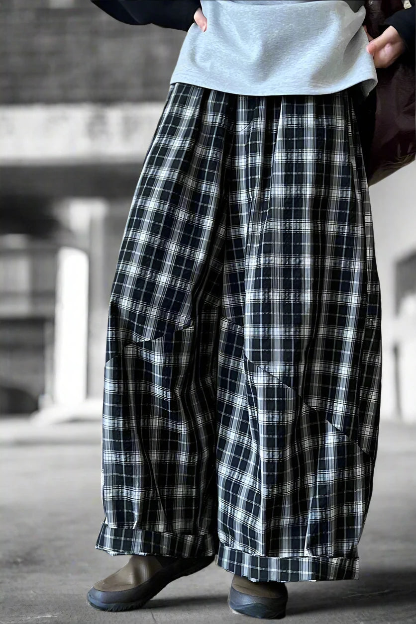 Shadow Plaid Wide-Leg Pants