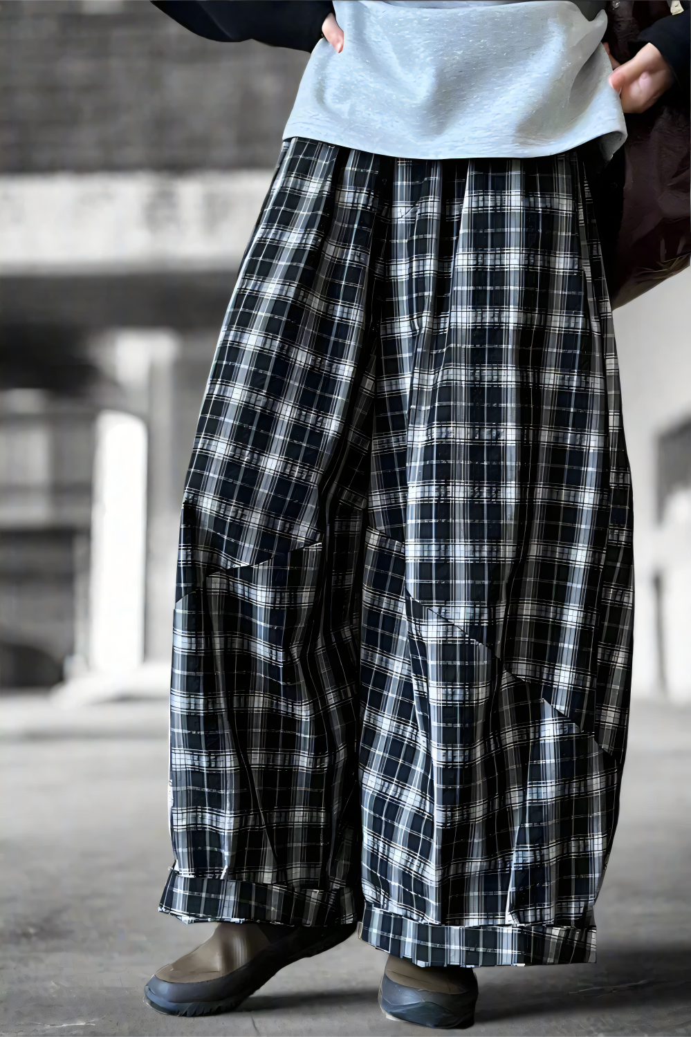 Shadow Plaid Wide-Leg Pants LAZERorange