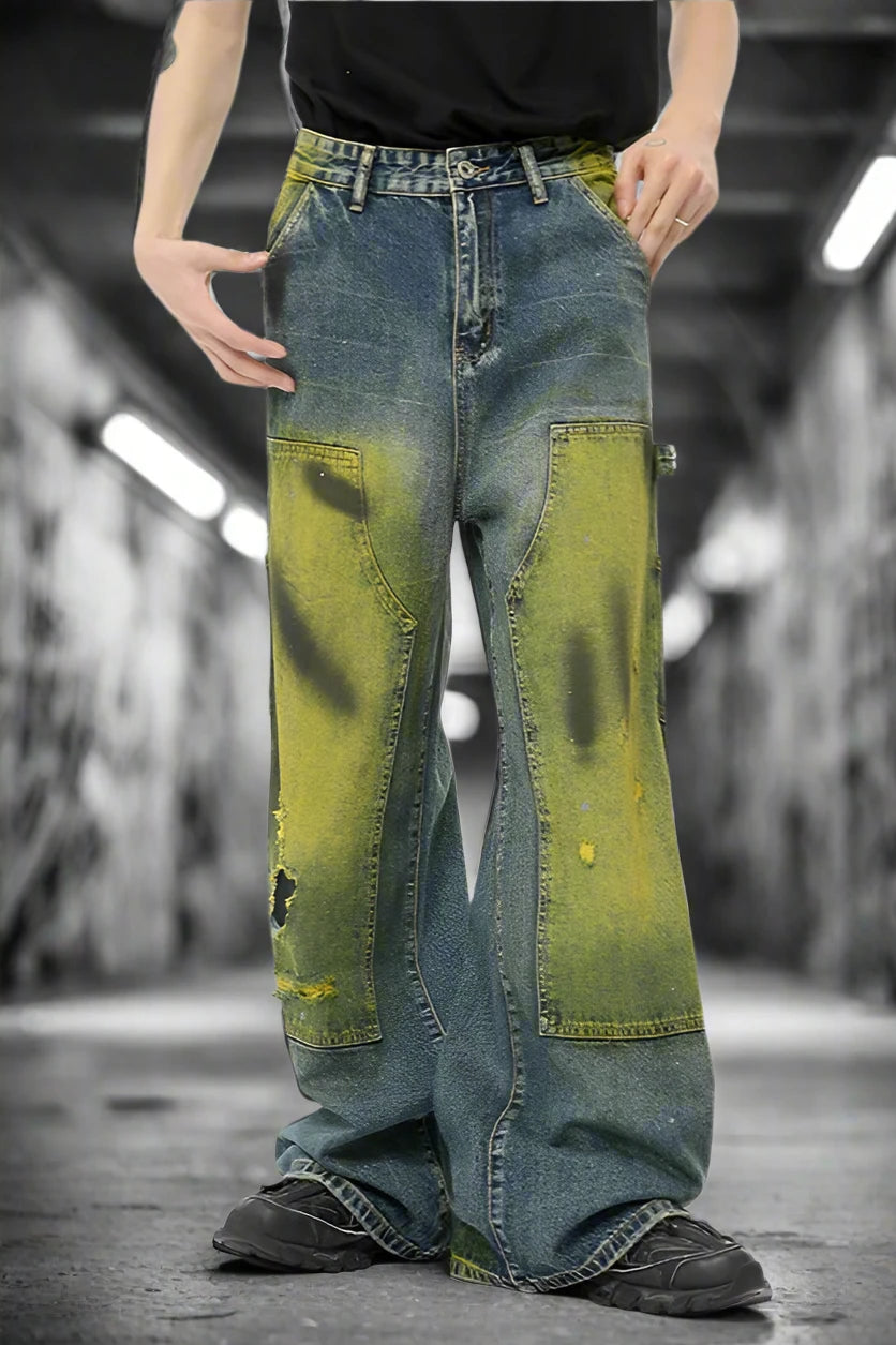 Distressed Tie-Dye Denim Trousers - LAZERorange