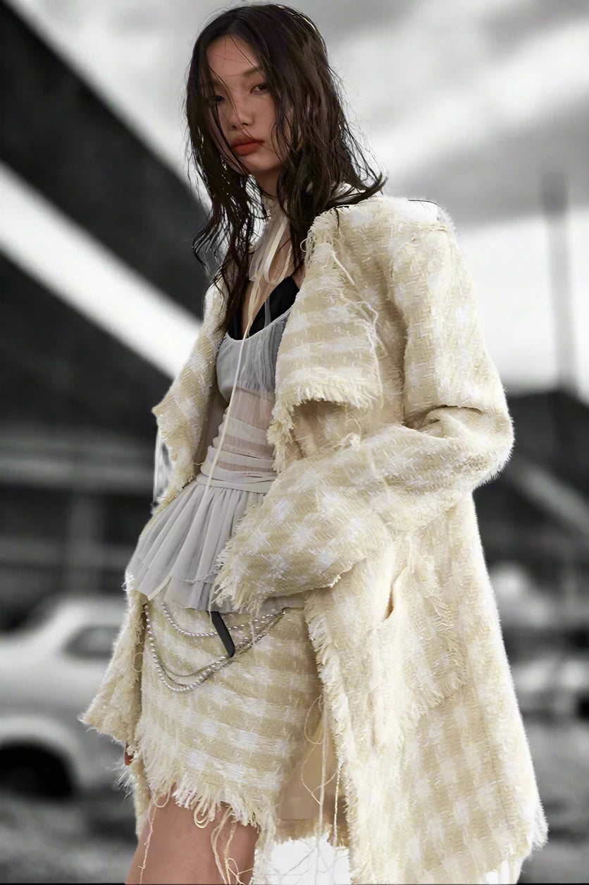 Frayed Elegance Beige Blazer