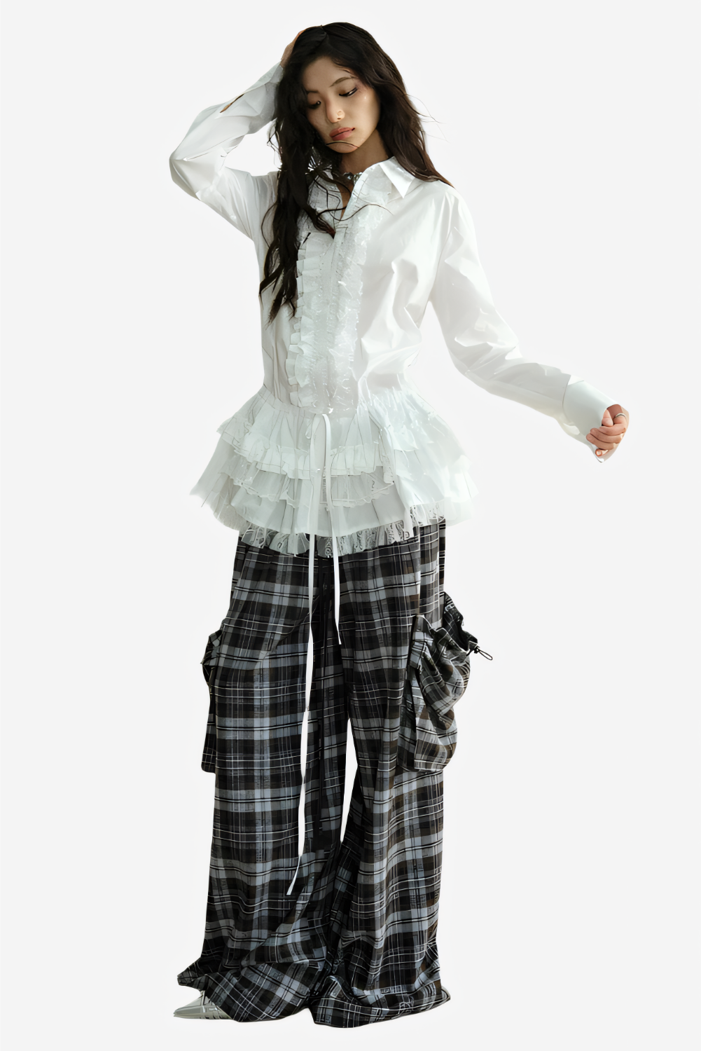 Urban Slate Plaid Wide-Leg Pants LAZERorange