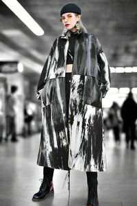 Monochrome Storm Tie-Dye Trench