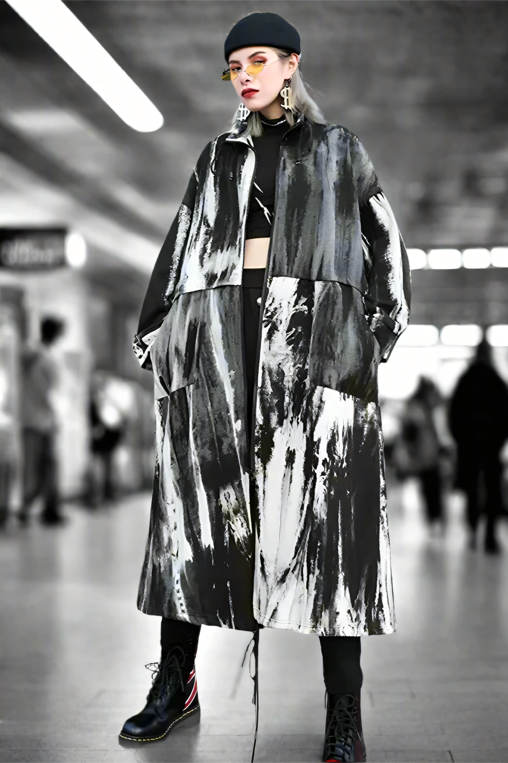 Monochrome Storm Tie-Dye Trench LAZERorange