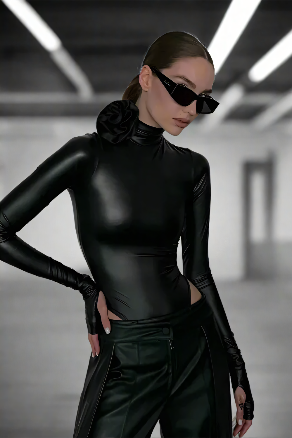 Chrome Noir High-Neck Bodysuit