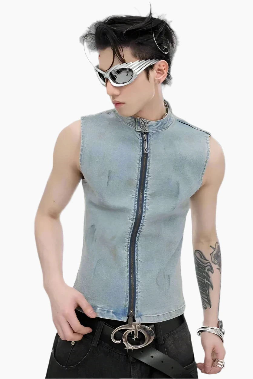 Renegade Denim Sleeveless Vest - LAZERorange