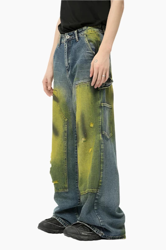 Distressed Tie-Dye Denim Trousers - LAZERorange