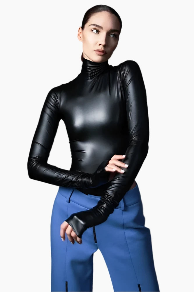 Chrome Noir High-Neck Bodysuit