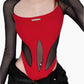 Goth Dark Sheer Mesh Patchwork Cyber Y2k Bodysuits Hollow Out Moto Biker Bodycon T-shirts Women Gothic Punk Long Sleeve Bodysuit LAZERorange