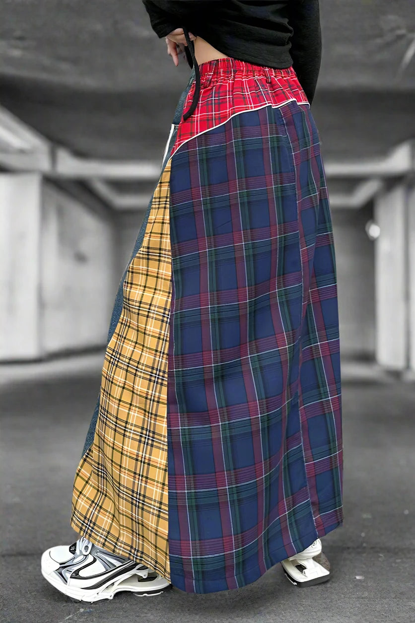 Patchwork Plaid A-Line Skirt - LAZERorange