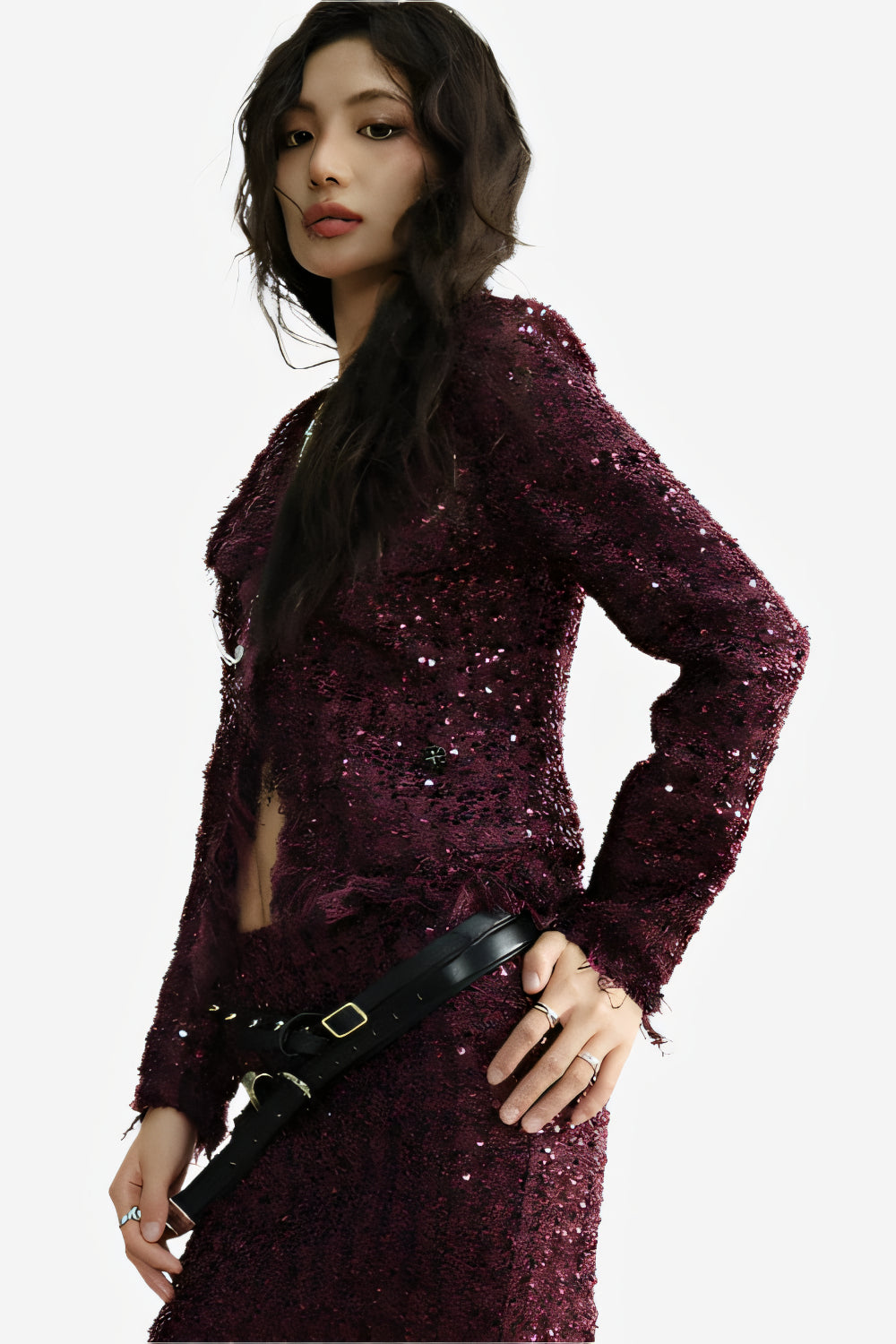 Crimson Glimmer Sequined Jacket LAZERorange