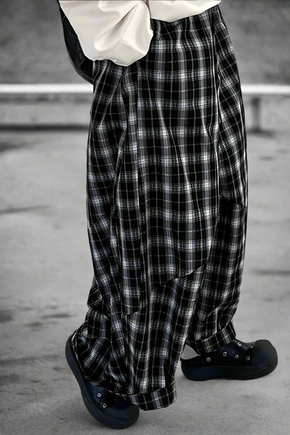 Shadow Plaid Wide-Leg Pants