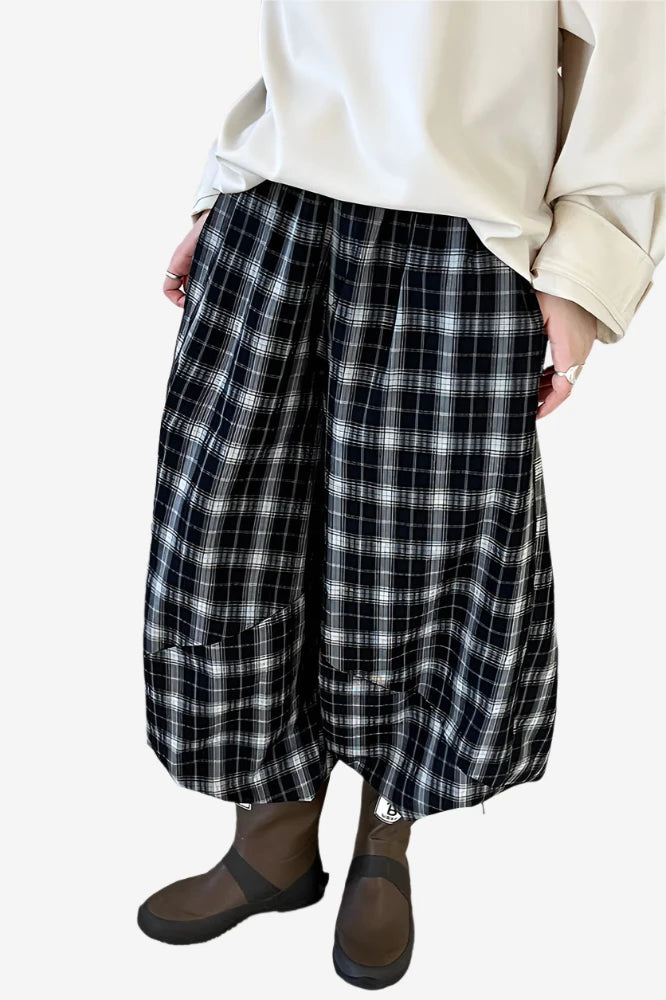 Shadow Plaid Wide-Leg Pants