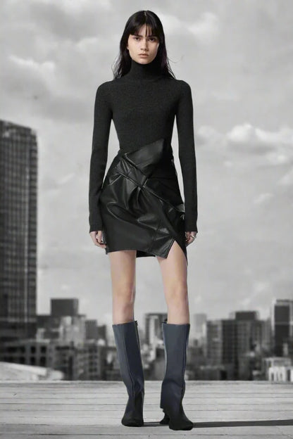 Eclipse Asymmetrical Leather Mini Skirt