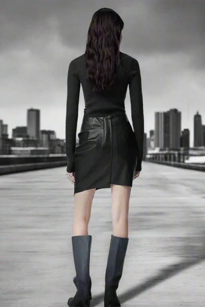 Eclipse Asymmetrical Leather Mini Skirt