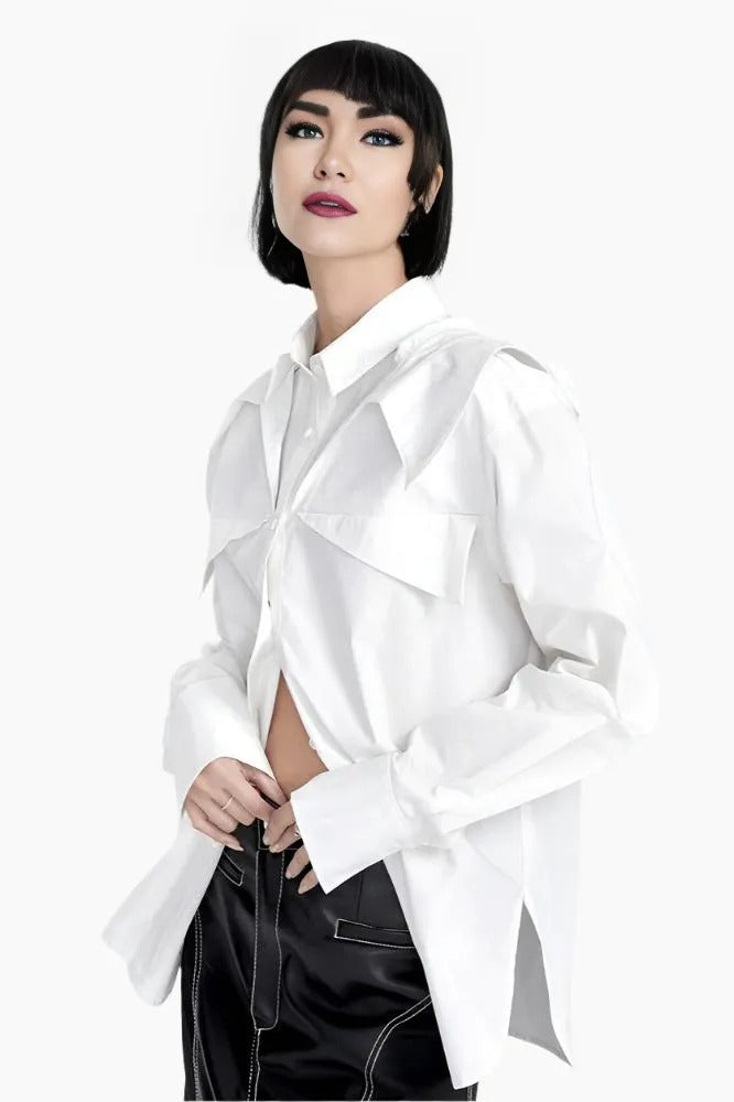 Sculpted Edge White Blouse - LAZERorange