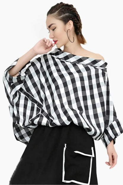 Gridflow Oversized Plaid Top - LAZERorange